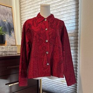 Chico's Woman's Vintage Red Silk Beaded Embellished Lightweight Jacket. Size 1/M